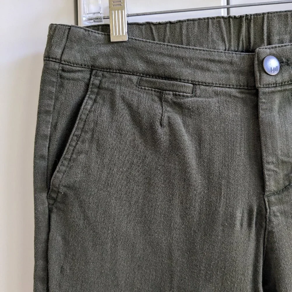 J.Jill Mid Rise Slim Cropped Stretch Jeans Women 8 Petite Khaki Green Raw Hem - Picture 4 of 11